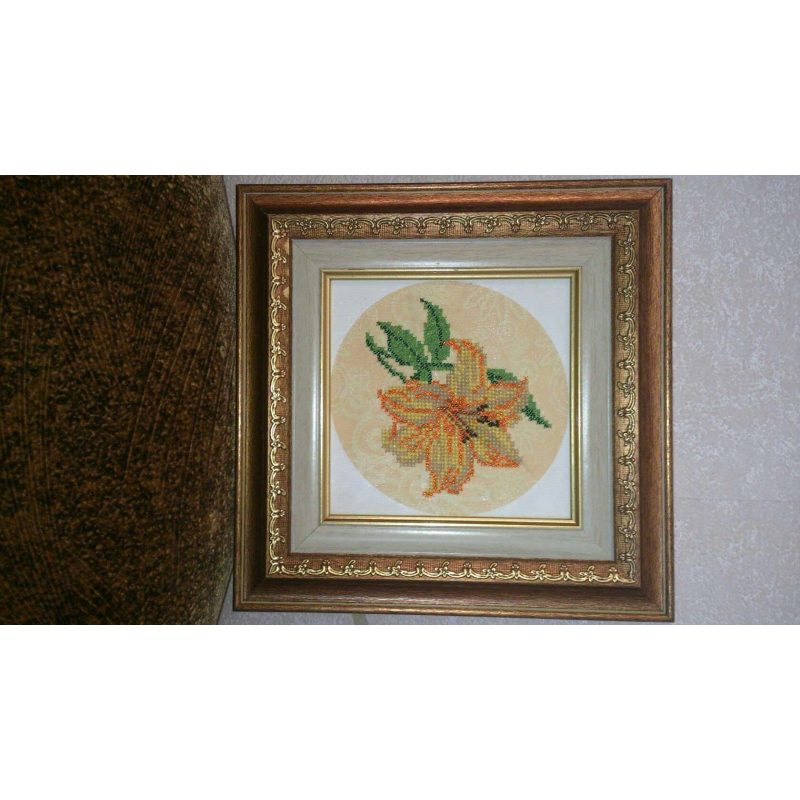Mini Bead Embroidery Kit on Art Canvas "Lily"