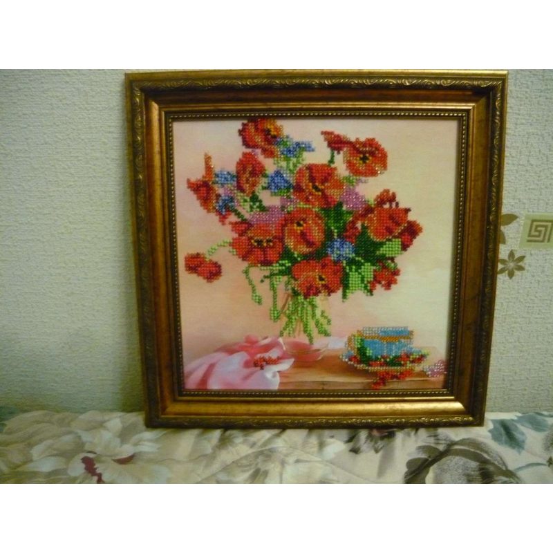 Bead Embroidery Pattern on Art Canvas "Morning Tea"