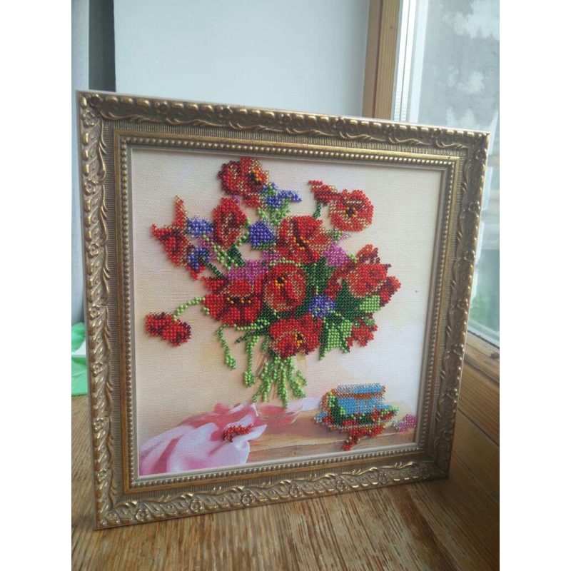 Bead Embroidery Pattern on Art Canvas "Morning Tea"