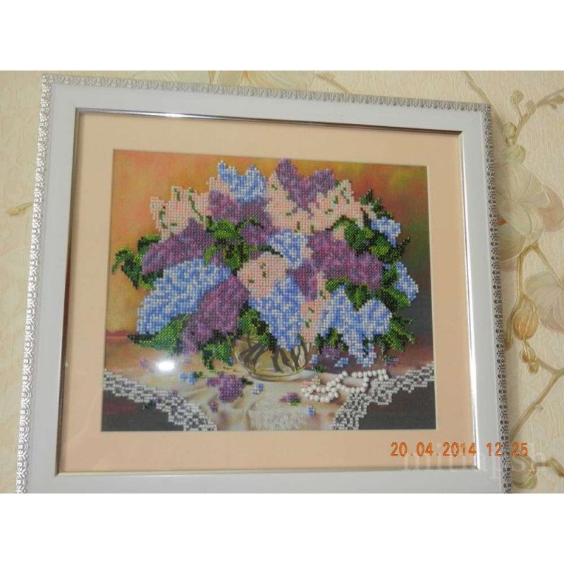Bead Embroidery Kit on Art Canvas "Lilacs"
