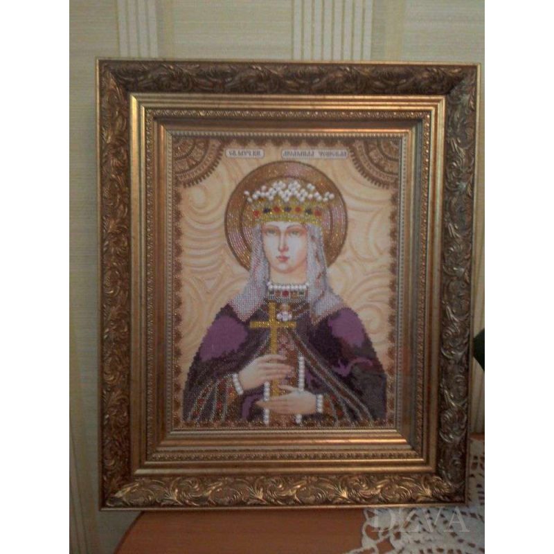 Icon Bead Embroidery Kit on Art Canvas "St. Ludmila"