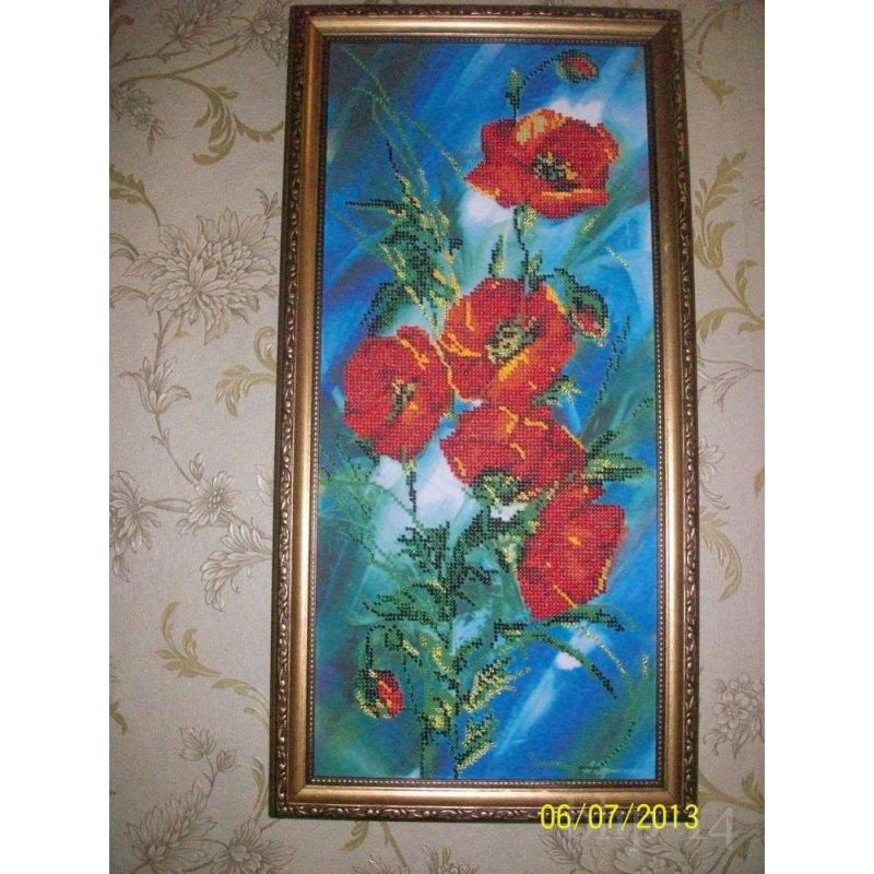 Bead Embroidery Kit on Art Canvas "Poppy dawn"
