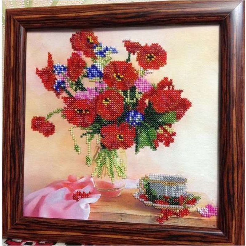 Bead Embroidery Pattern on Art Canvas "Morning Tea"