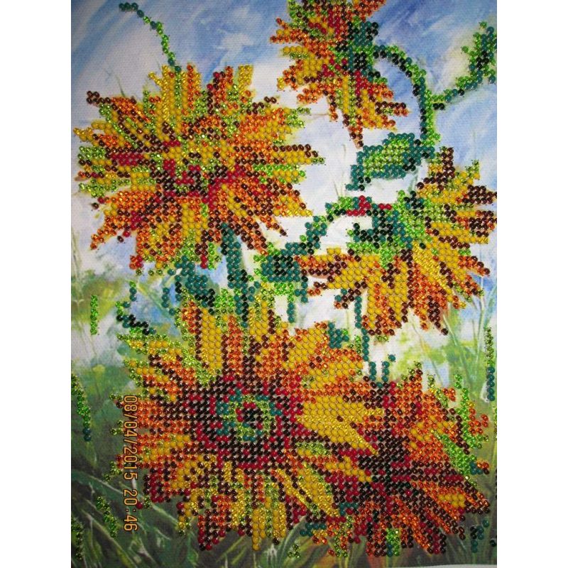 Bead Embroidery Pattern on Art Canvas "Sunny Flowers"