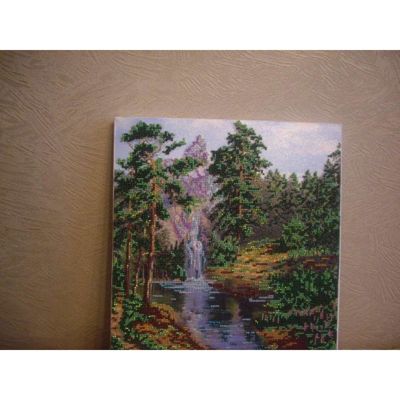 Bead Embroidery Kit on Art Canvas "Mountain waterfall"