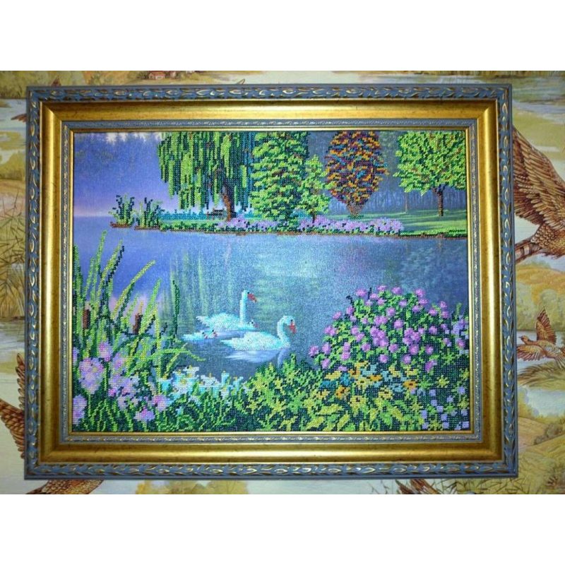 Bead Embroidery Kit on Art Canvas "Swan song"