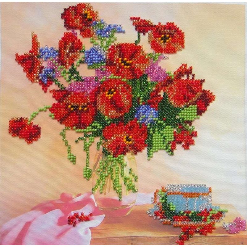 Bead Embroidery Pattern on Art Canvas "Morning Tea"