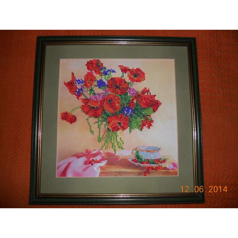 Bead Embroidery Pattern on Art Canvas "Morning Tea"