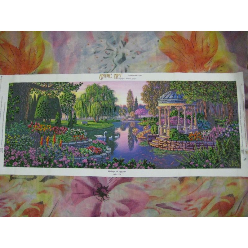 Bead Embroidery Kit on Art Canvas "By the pond"