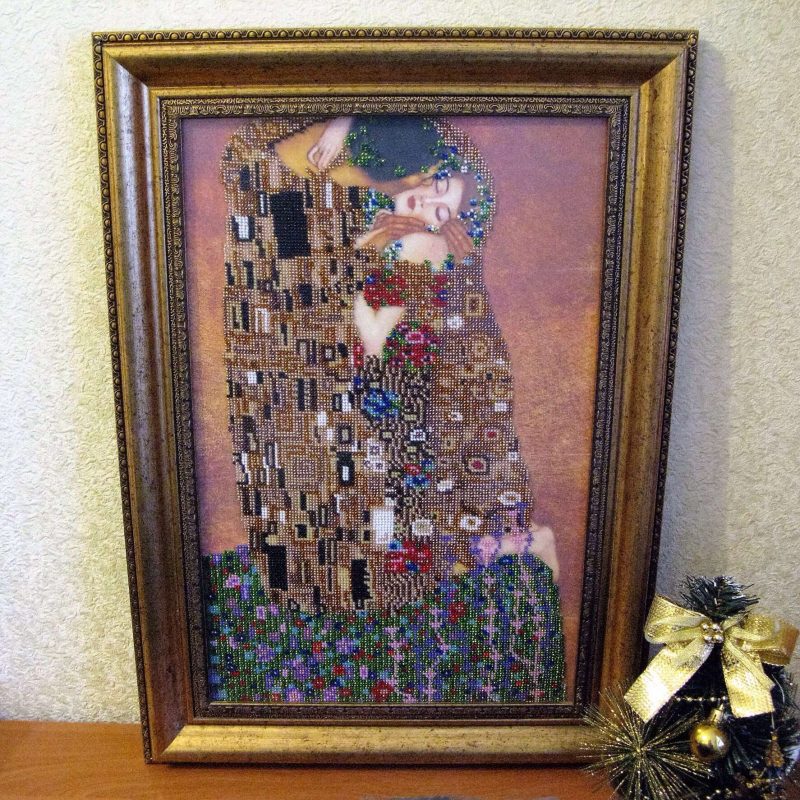 Bead Embroidery Kit on Art Canvas "The kiss"
