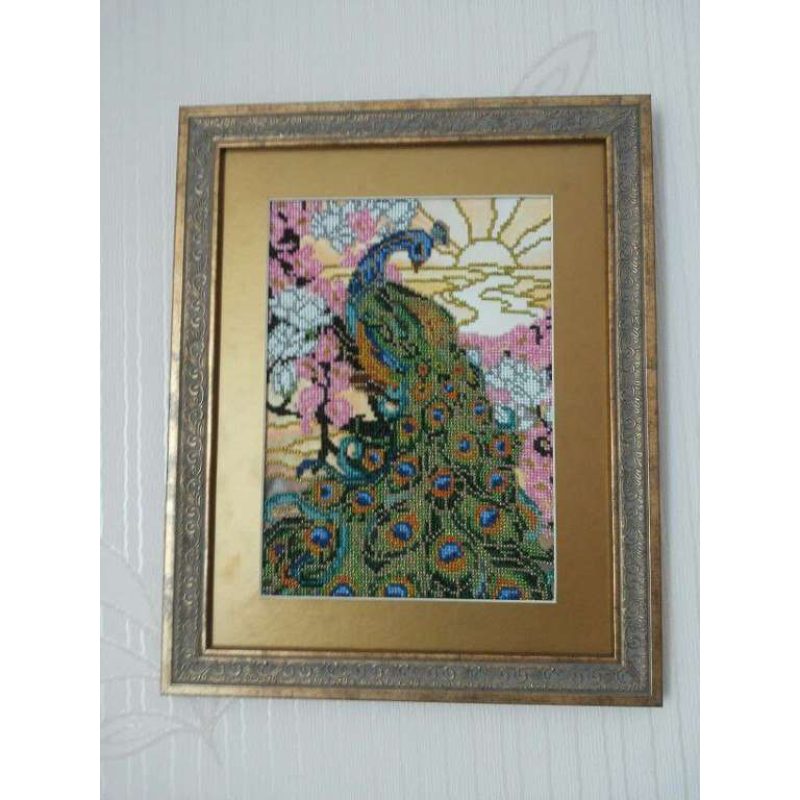 Bead Embroidery Kit on Art Canvas "Peacock"