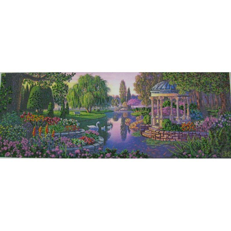 Bead Embroidery Kit on Art Canvas "By the pond"
