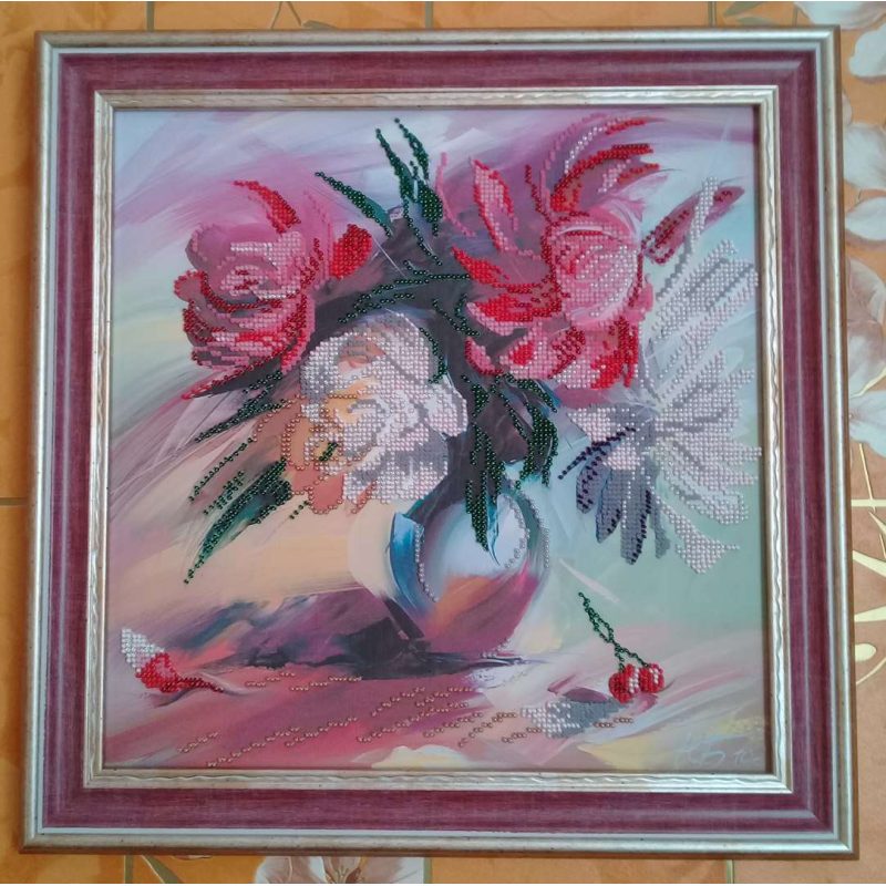 Bead Embroidery Pattern on Art Canvas "Picturesque peonies"