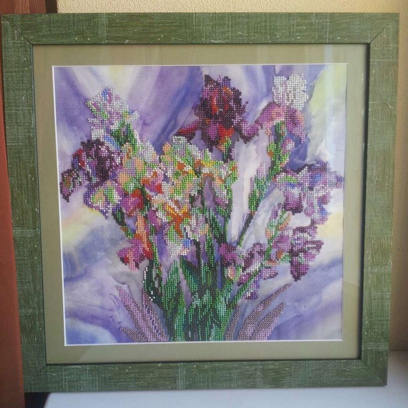 Bead Embroidery Pattern on Art Canvas "Aquarelle Irises"