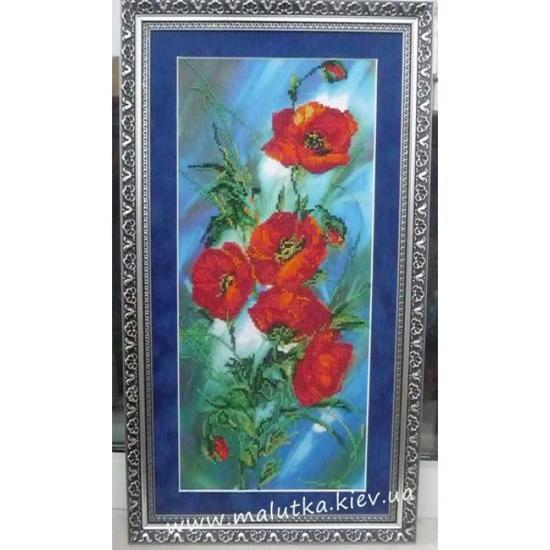 Bead Embroidery Kit on Art Canvas "Poppy dawn"