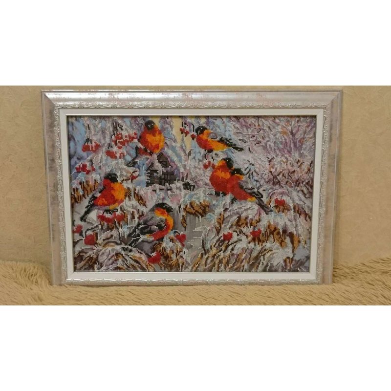 Bead Embroidery Kit on Art Canvas "Bullfinches"