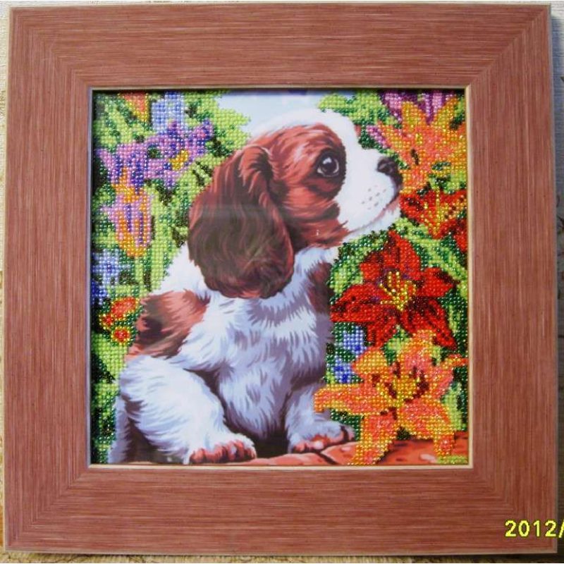 Bead Embroidery Pattern on Art Canvas "Puppy"