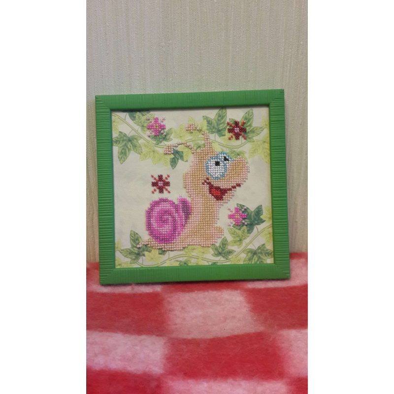 Mini Bead Embroidery Kit on Art Canvas "Snail"