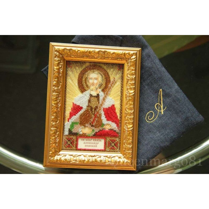 Mini Icon Bead Embroidery Kit on Art Canvas "St. Alexander"