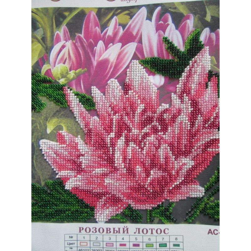 Bead Embroidery Pattern on Art Canvas "Pink lotus"