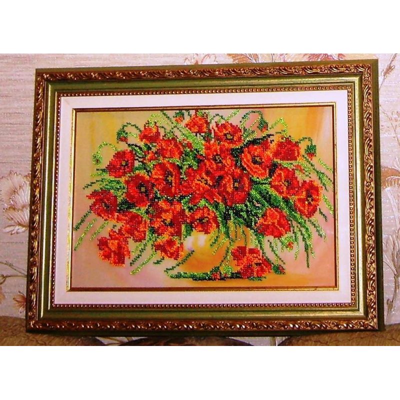 Набір для вишивання бісером на художньому полотні "Яскраво-червоне сяйво"