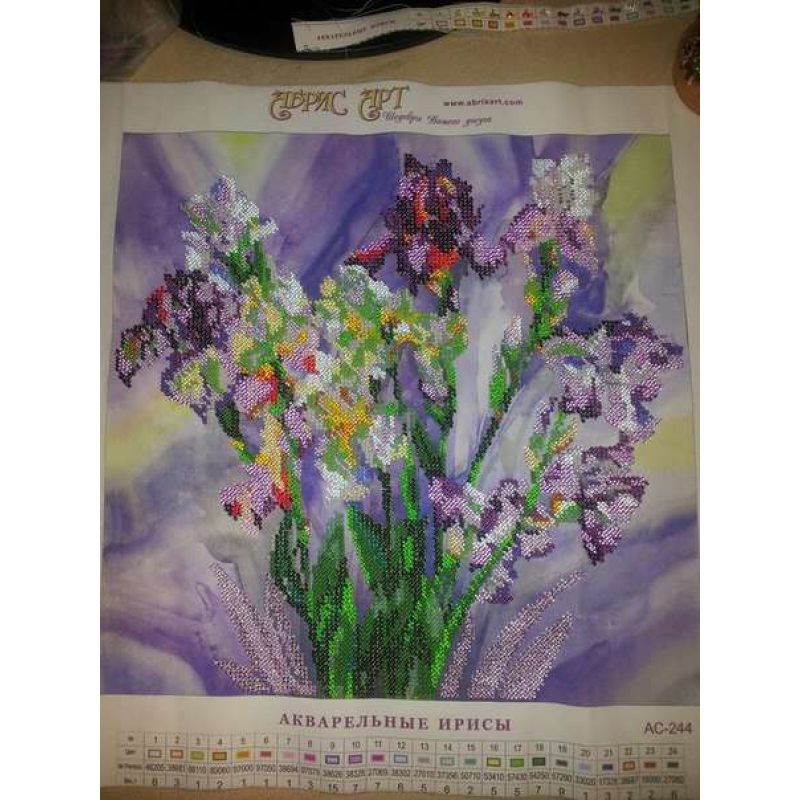 Bead Embroidery Pattern on Art Canvas "Aquarelle Irises"