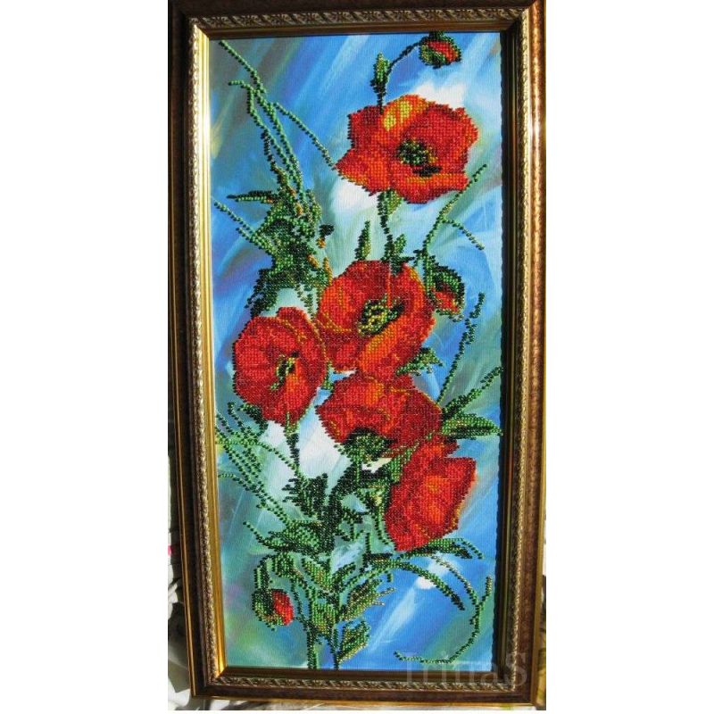Bead Embroidery Kit on Art Canvas "Poppy dawn"