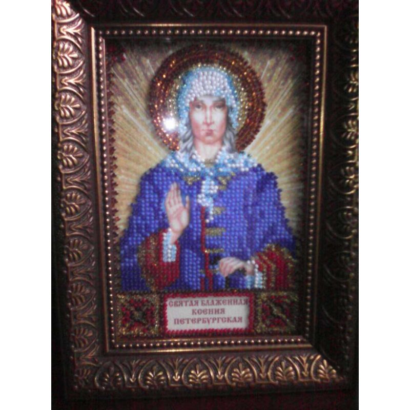 Mini Icon Bead Embroidery Kit on Art Canvas "St. Xenia"