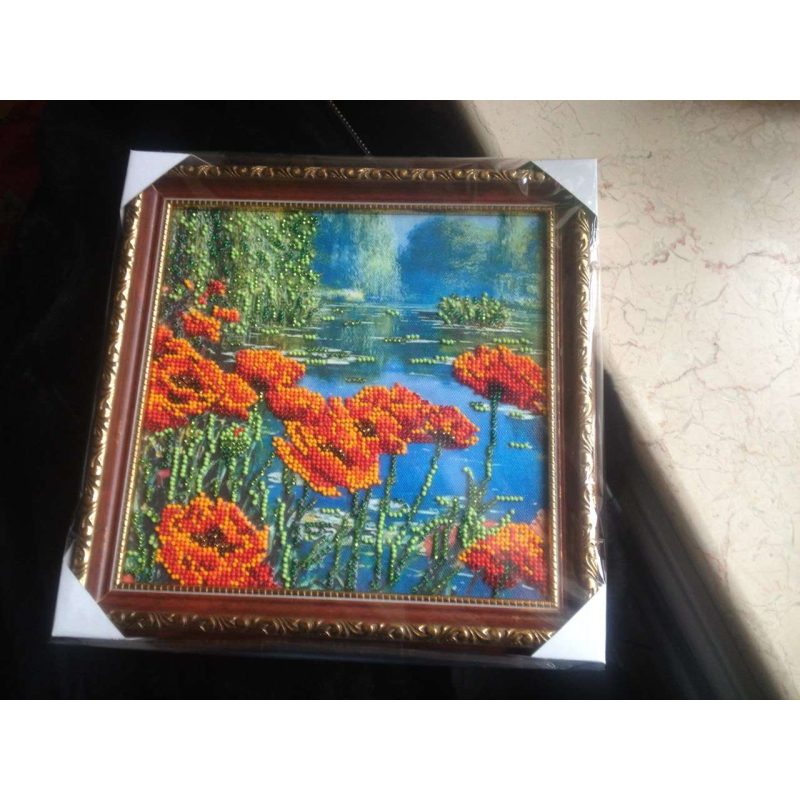 Bead Embroidery Pattern on Art Canvas "Poppy’s by the Lake"