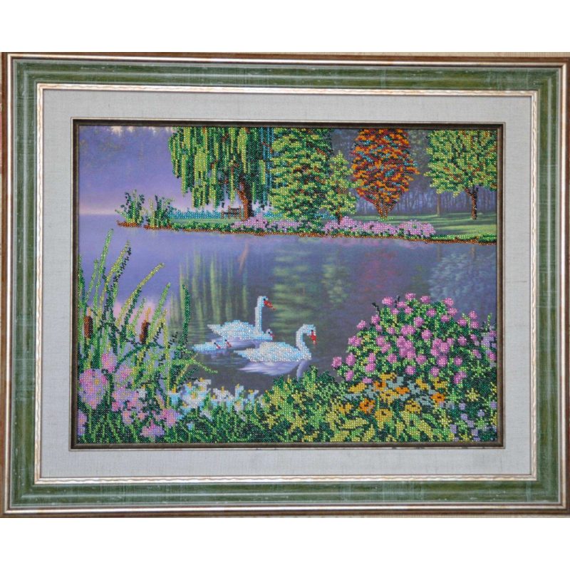 Bead Embroidery Kit on Art Canvas "Swan song"