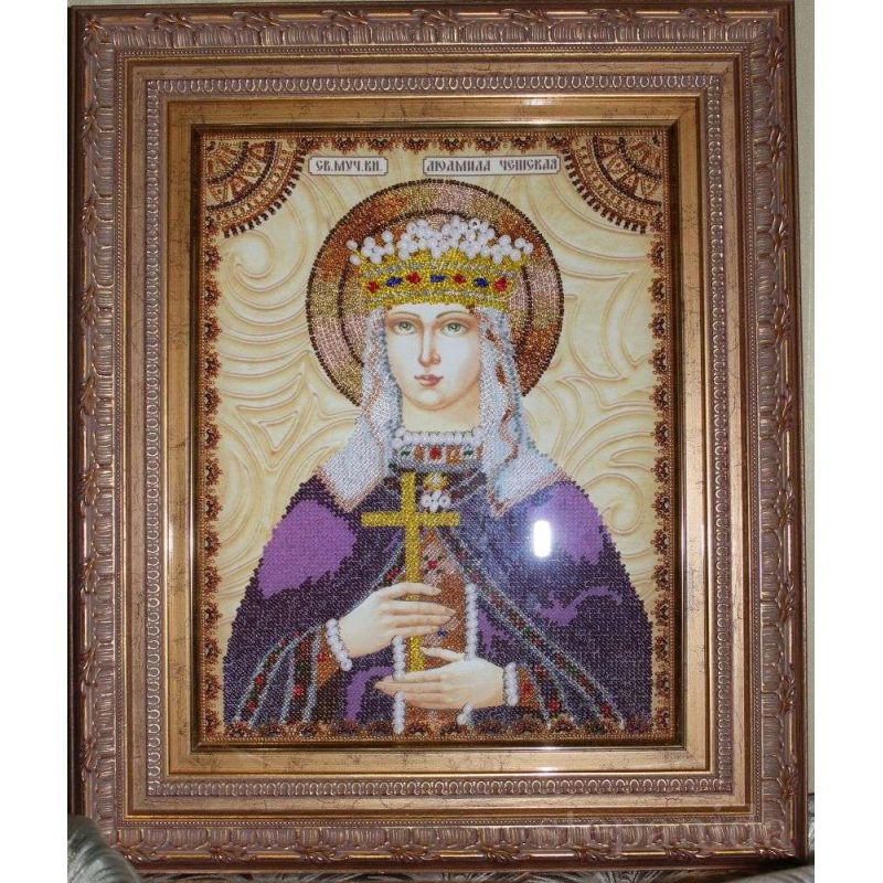 Icon Bead Embroidery Kit on Art Canvas "St. Ludmila"