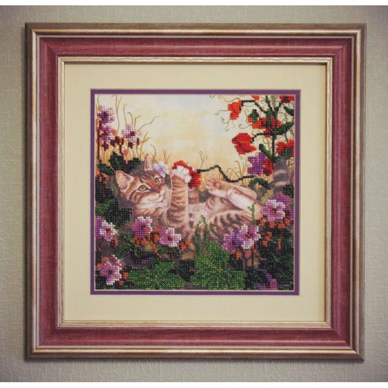Bead Embroidery Pattern on Art Canvas "Fun in flowers"