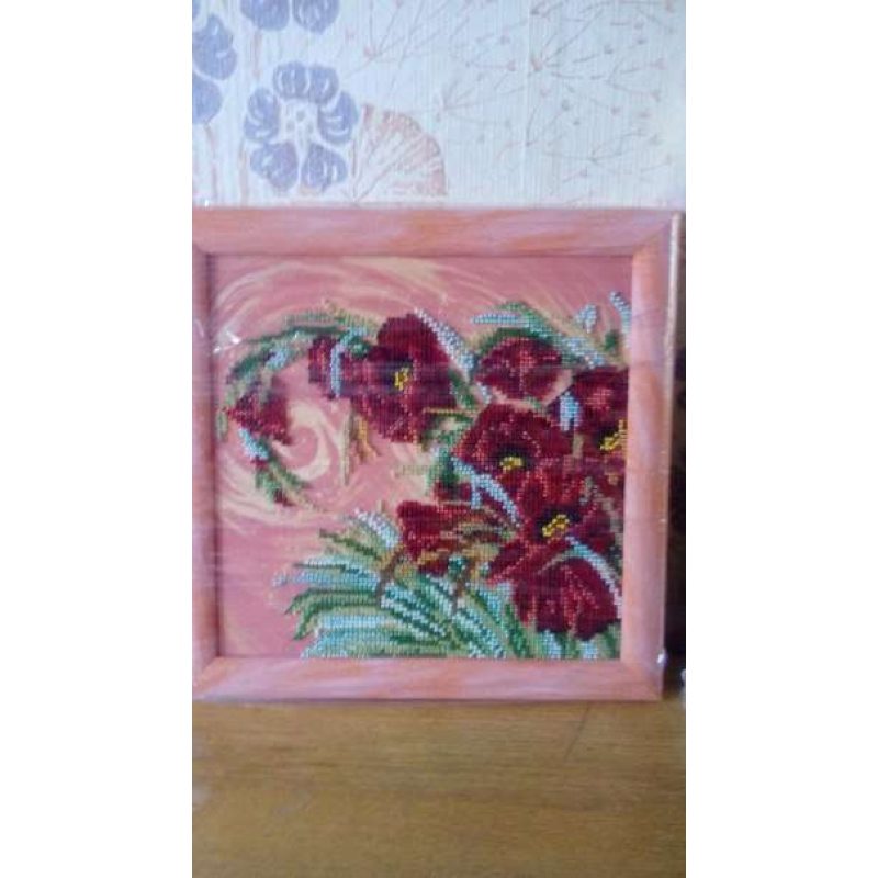 Bead Embroidery Pattern on Art Canvas "Poppy Trail"