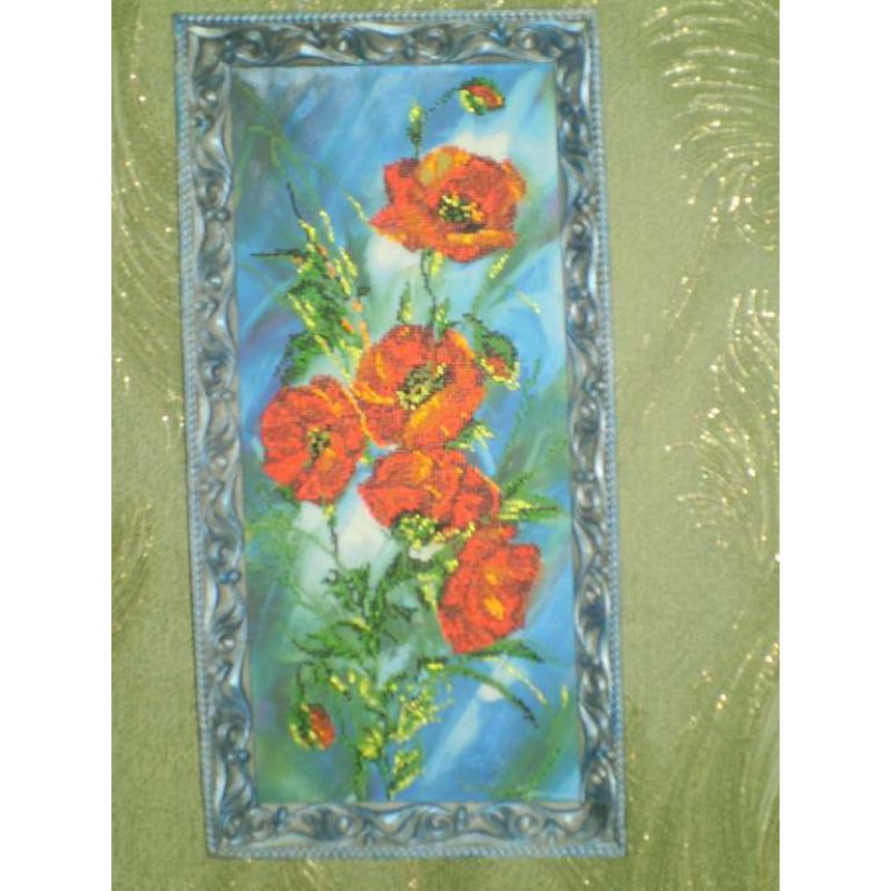 Bead Embroidery Kit on Art Canvas "Poppy dawn"
