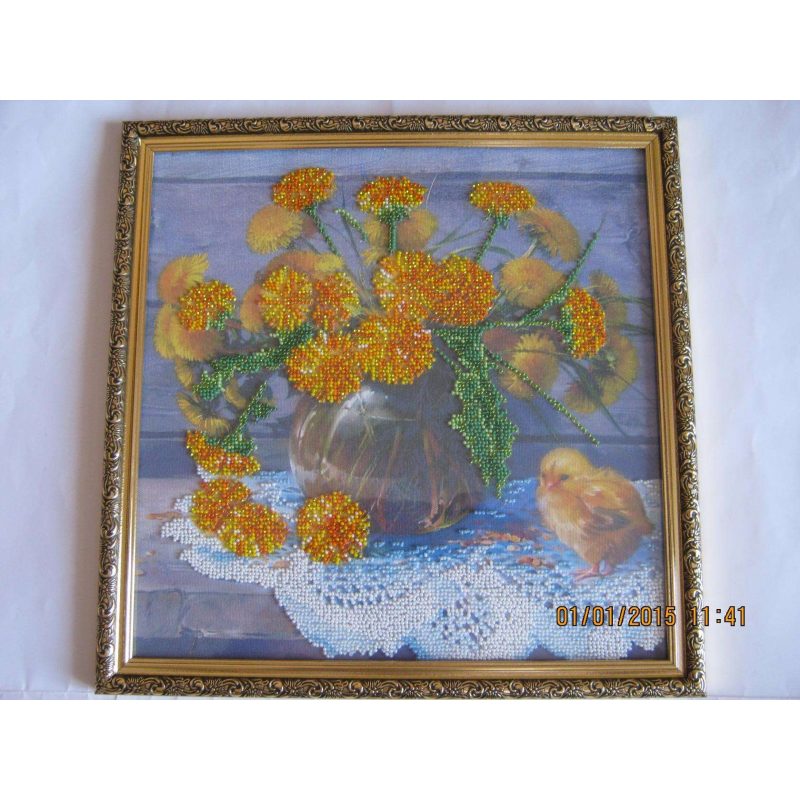 Bead Embroidery Pattern on Art Canvas "Golden Wonder"