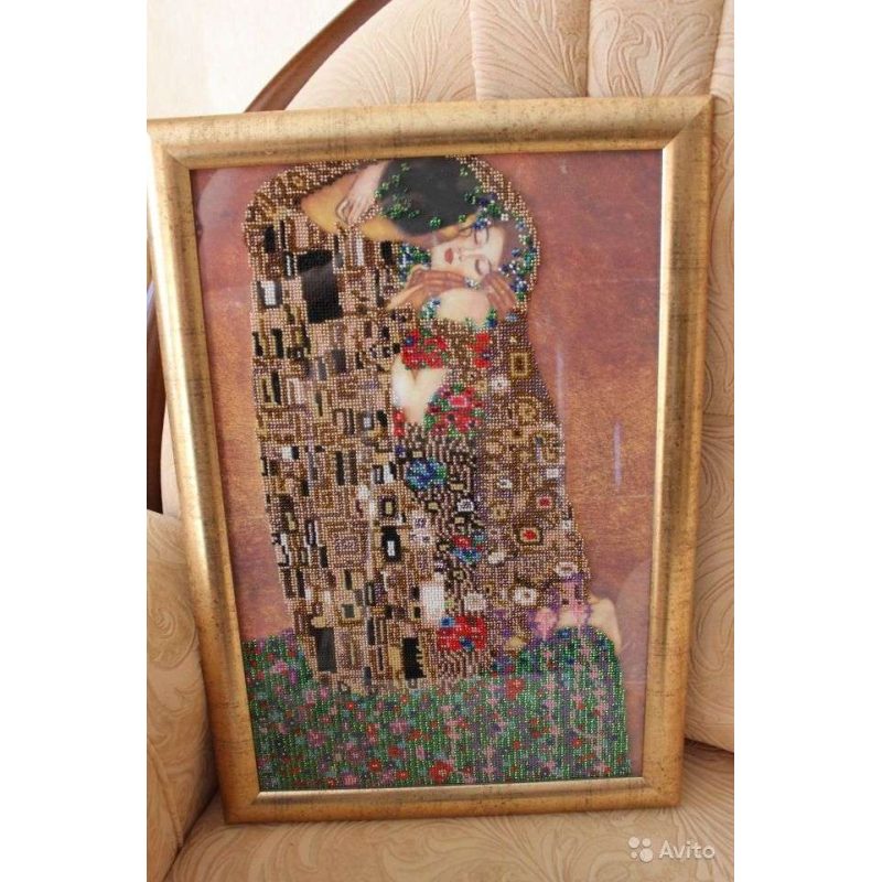 Bead Embroidery Kit on Art Canvas "The kiss"