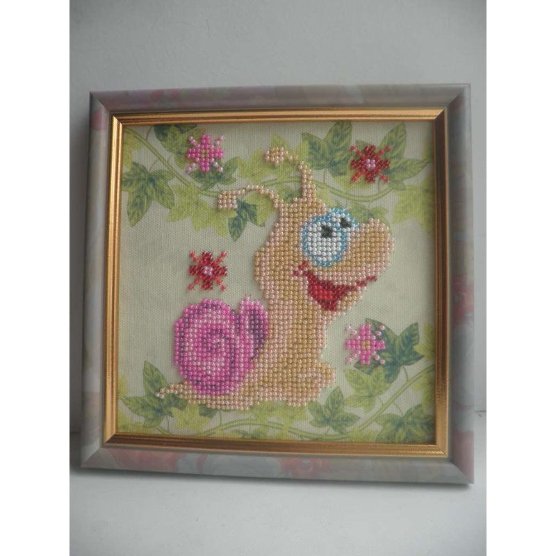 Mini Bead Embroidery Kit on Art Canvas "Snail"