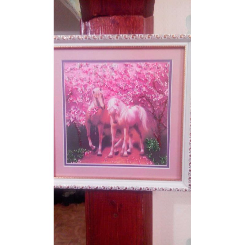 Bead Embroidery Pattern on Art Canvas "Horses In Love"