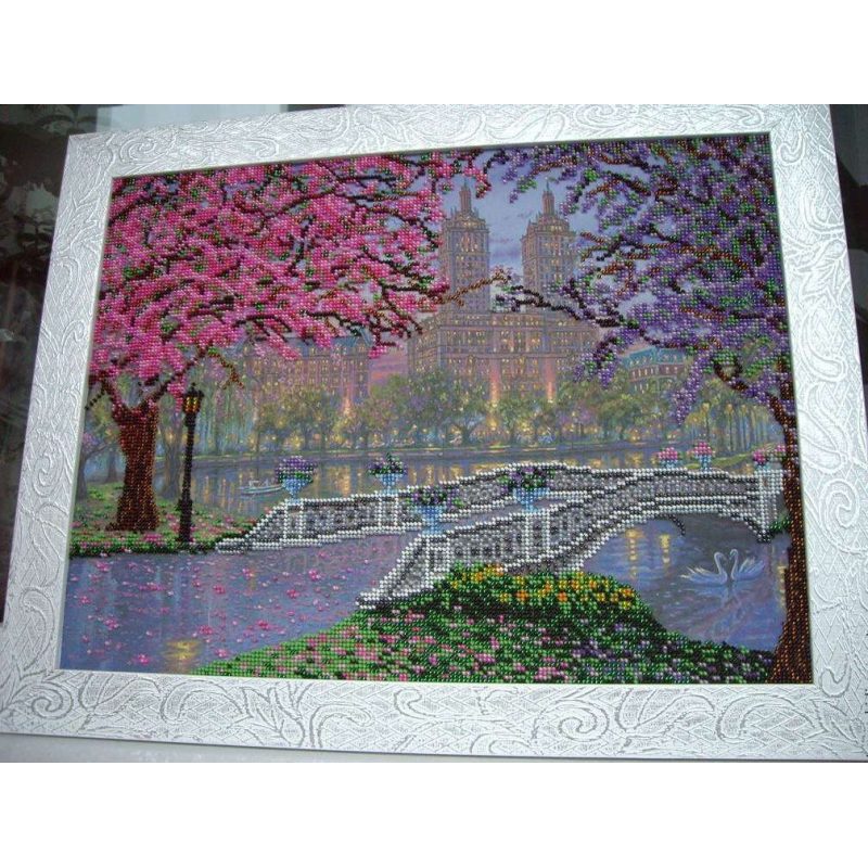 Bead Embroidery Kit on Art Canvas "Spring bloom"
