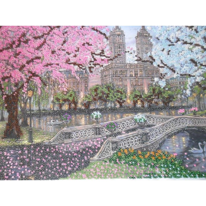 Bead Embroidery Kit on Art Canvas "Spring bloom"