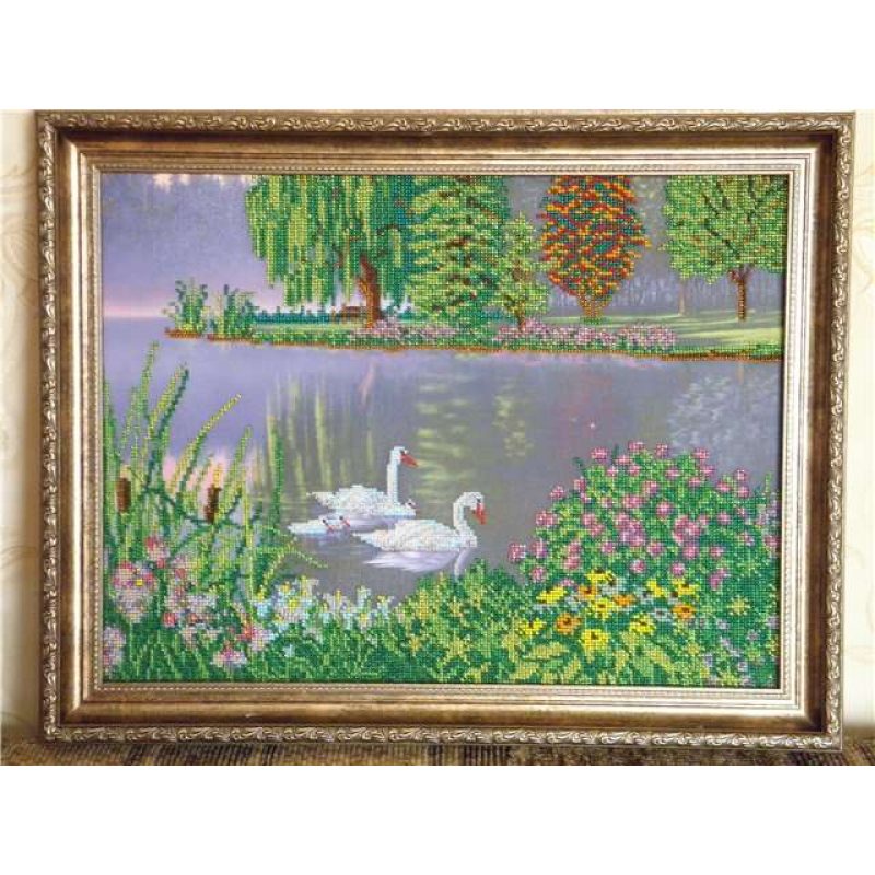 Bead Embroidery Kit on Art Canvas "Swan song"