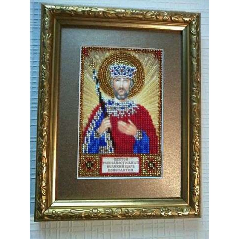 Mini Icon Bead Embroidery Kit on Art Canvas "St. Constantine"