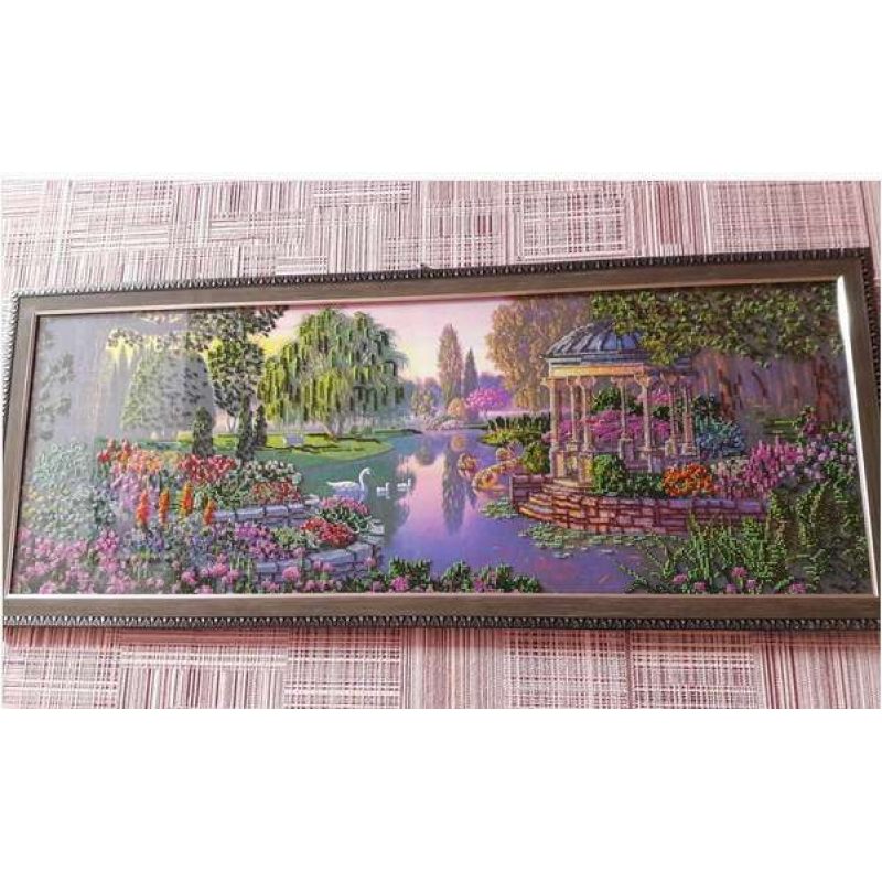 Bead Embroidery Kit on Art Canvas "By the pond"