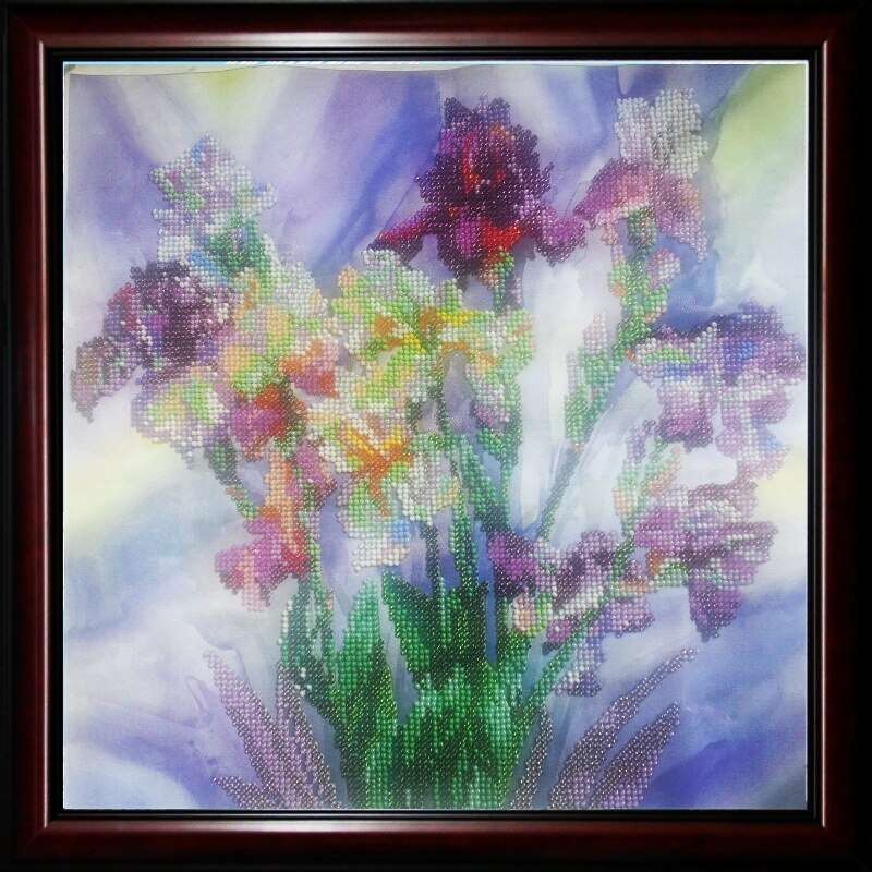 Bead Embroidery Pattern on Art Canvas "Aquarelle Irises"