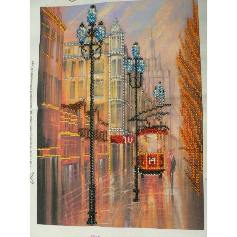 Bead Embroidery Kit on Art Canvas "Little tram"