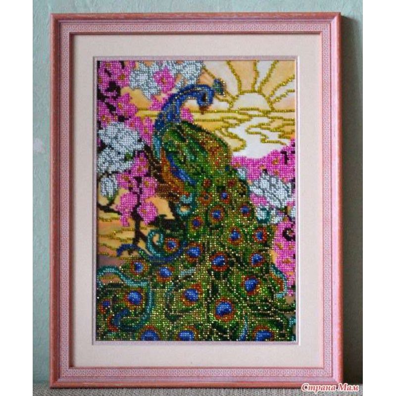Bead Embroidery Kit on Art Canvas "Peacock"