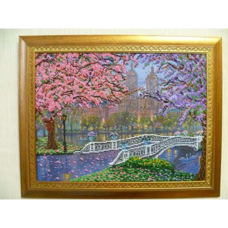 Bead Embroidery Kit on Art Canvas "Spring bloom"