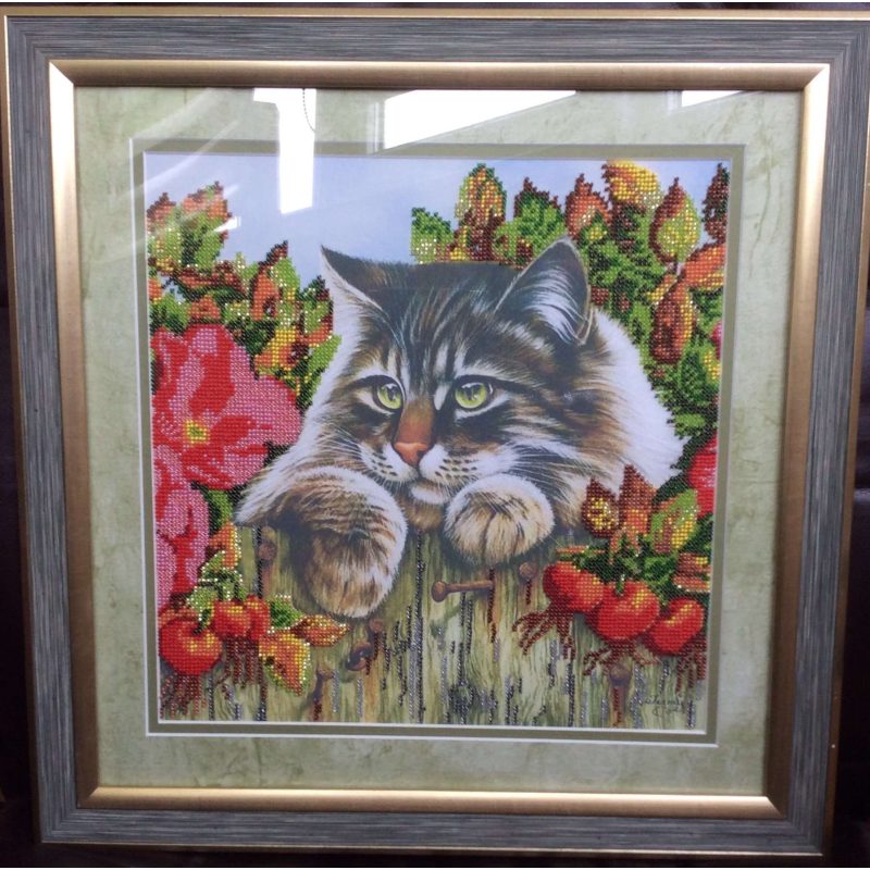 Bead Embroidery Pattern on Art Canvas "Fluffy Robber"