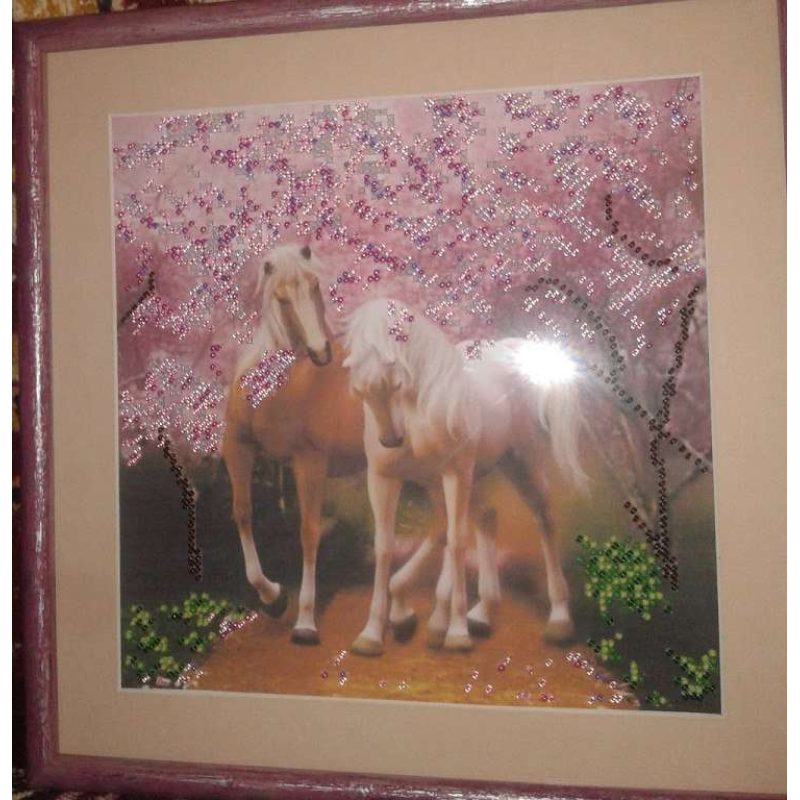 Bead Embroidery Pattern on Art Canvas "Horses In Love"