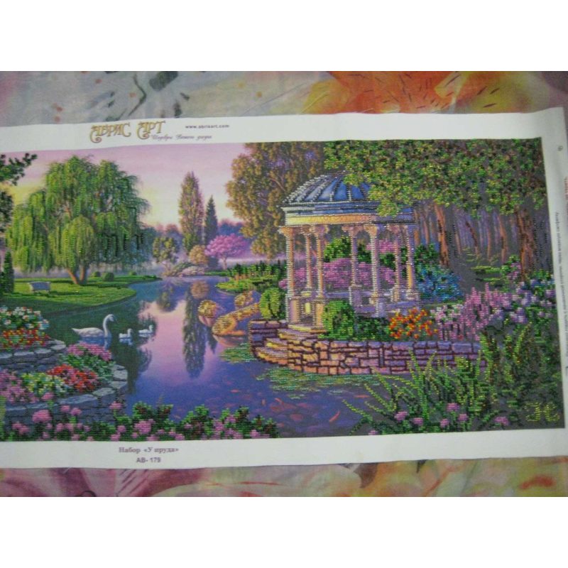 Bead Embroidery Kit on Art Canvas "By the pond"